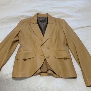 Tan Leather Blazer Jacket